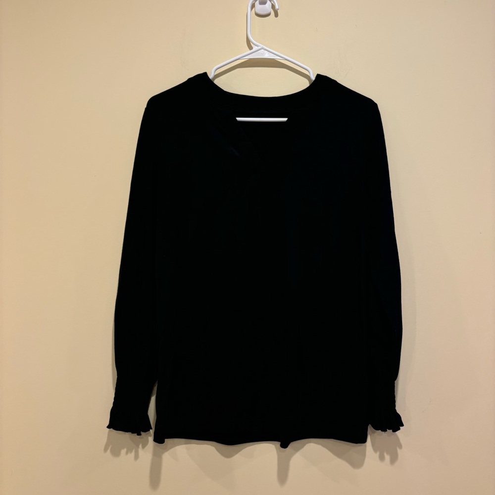 Black Smocked Cuff Long Sleeve Blouse – Size S